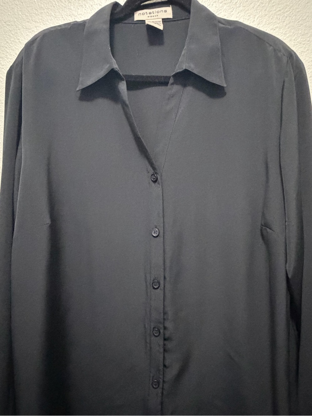 Notations black button down long sleeve blouse, 2X